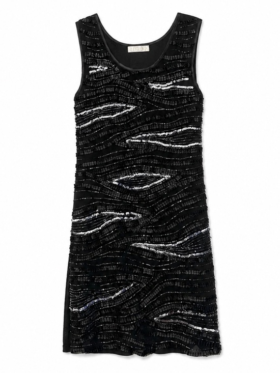 None Dresses & Skirts - 4/$20➡️ Black & Silver Beaded Sequin Patterned Mini Dress – Size Medium GUC